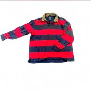 L.L. Bean Red and Navy Striped Rugby Shirt 100% COTTON